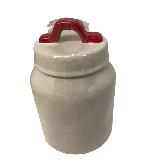 RAE DUNN XOXO 3 Hearts Canister White Artisan Collection‎ Red Handle Lidded 7" - Picture 3 of 4